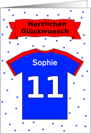 11th birthday t-shirt custom name - German language card