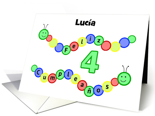 4th birthday caterpillar custom name - Spanish language card (1342858)