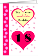 18th birthday my great granddaughter pink hearts - German language card