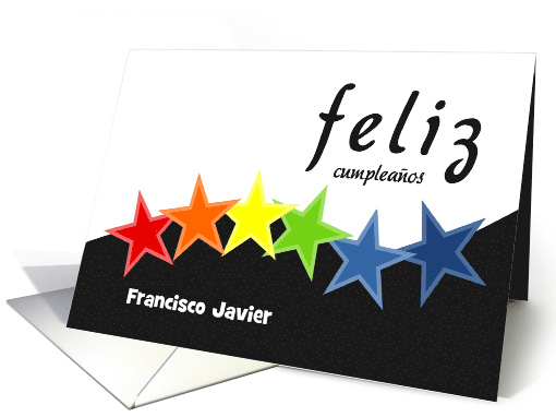 Custom name birthday stars black and white - Spanish language card