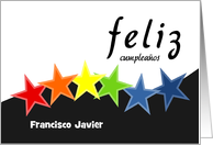 Custom name birthday stars black and white - Spanish language card