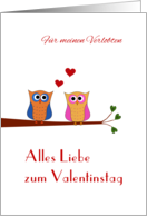 Valentine for fianc two cute owls - German language card