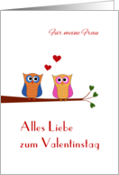 Valentine for wife two cute owls - German language card