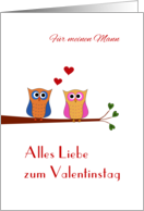 Valentine for husband two cute owls - German language card