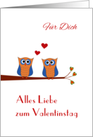 Valentine two cute blue owls - German language card