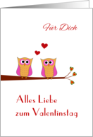 Valentine two cute pink owls - German language card