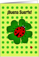 Good Luck ladybug and clover pattern - spanish language card