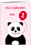 Cute 1st birthday panda daughter - spanish language card