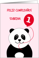 Cute 1st birthday panda niece - spanish language card