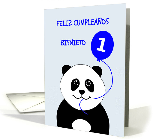 Cute 1st birthday panda great grandson - spanish language card