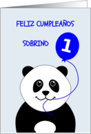 Cute 1st birthday panda nephew - spanish language card
