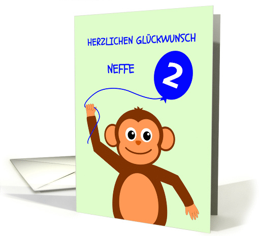 Cute 2nd birthday monkey nephew - german language card (1383786)