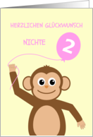 Cute 2nd birthday monkey niece - german language card