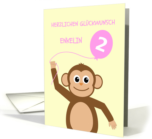 Cute 2nd birthday monkey granddaughter - german language card