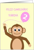 Cute 2nd birthday monkey niece - spanish language card