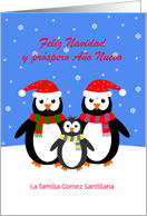 Feliz Navidad penguin family custom text christmas card