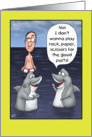 Humorous Birthday Cartoon, Two Sharks Argue Over A Nearby Swimmer card