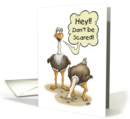 Funny Birthday, Scared Ostrich with Head In Sand, Don't Be Scared card