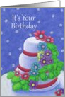 It’s Your Birthday with cake decorated with flowers card