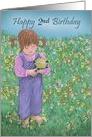 Happy 2nd Birthday with little girl holding flowers in field card