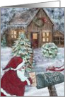 Peace to All at Christmas Santa leaving a Nice letter in Mailbox Snowy Cottage card