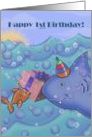 Happy birthday for grandson with shark and goldfish card