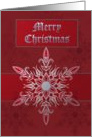 Merry Christmas in Silver with Silver Snowflake on red background card