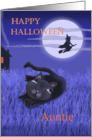 Happy Halloween Auntie with moon, witch and black cat card