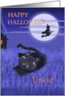 Happy Halloween Uncle with moon, witch and black cat card