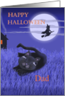 Happy Halloween Dad with moon, witch and black cat card