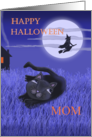 Happy Halloween Mom with moon, witch and black cat card