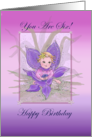 You Are Six! Happy birthday fairy card with purple orchid card