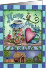 Congratulations on selling your home with cute cottage,heart,mug,candy card