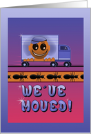 We’ve moved! with moving truck and marching ants card