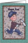 Thank you Newspaper boy running holding newspapers card