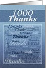 1000 thanks with thanks fonts on blue and gray background card
