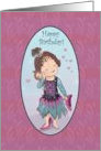 Happy Birthday with little girl and rag doll and high heels card