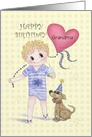 Happy birthday for relative with little boy, heart, and dog Grandma card