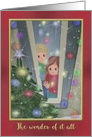 The Wonder of it all Christmas with tree and lights, boy and girl card