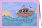 Noah’s Ark congratulations on new baby girl birth card