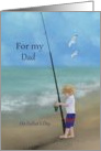 For my Dad on Father’s day with boy on beach fishing card