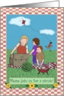 Invitation for picnic with kite, watermelon, gingham, barbecue card