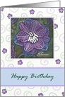 Custom Happy Birthday with Larkspur in blues and purples. card