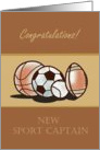 Congratulations New Sport Captain with sports watercolor sport balls card