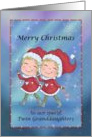 Merry Christmas twin Granddaughters with Santa suits card