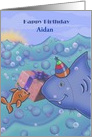 Happy Birthday with shark and goldfish for kids, Custom Name card