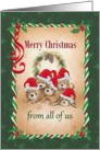 Business Merry Christmas from all of us with puppies in red Santa hats card