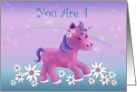 You are 4, Happy Birthday with Unicorn card