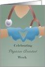 Celebrating Physician Assistant Week with gloves, scrubs card
