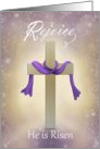 Rejoice! He is Risen! Easter card with Cross and Linen card